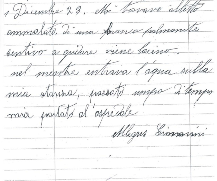 Lettera di Allegris Giovanni